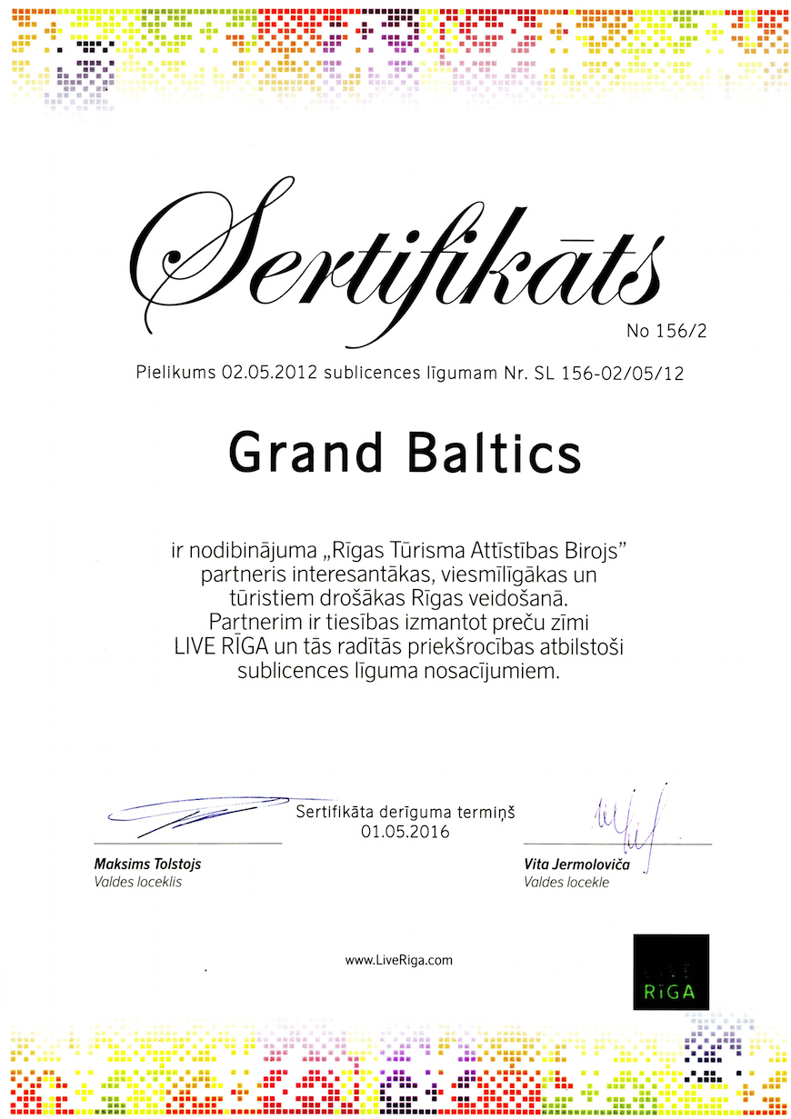 Live Riga Certificate Baltic Tour